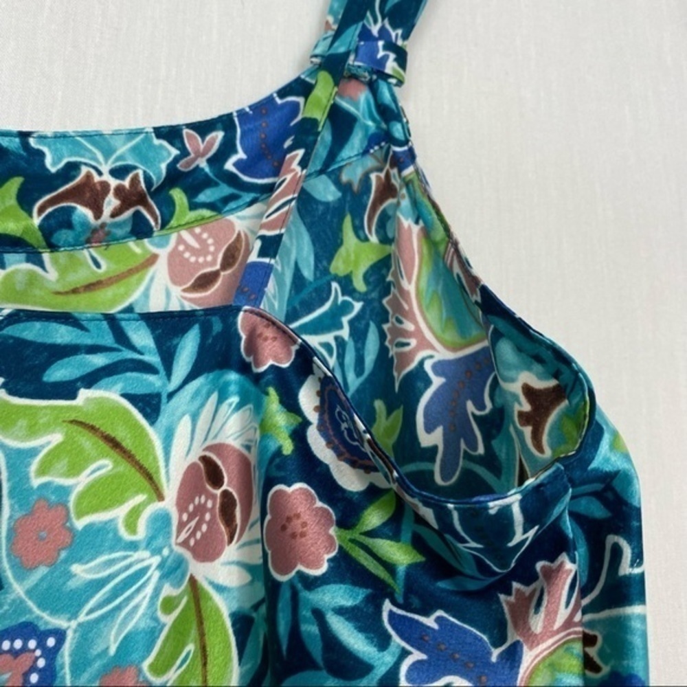 Cabernet Y2K Vintage Silky Satin Slip Dress Turquoise Retro Floral Print Chemise - Picture 8 of 12